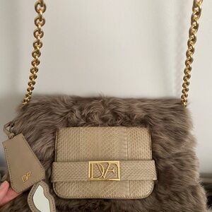 DVF mimosa fur clutch NWT